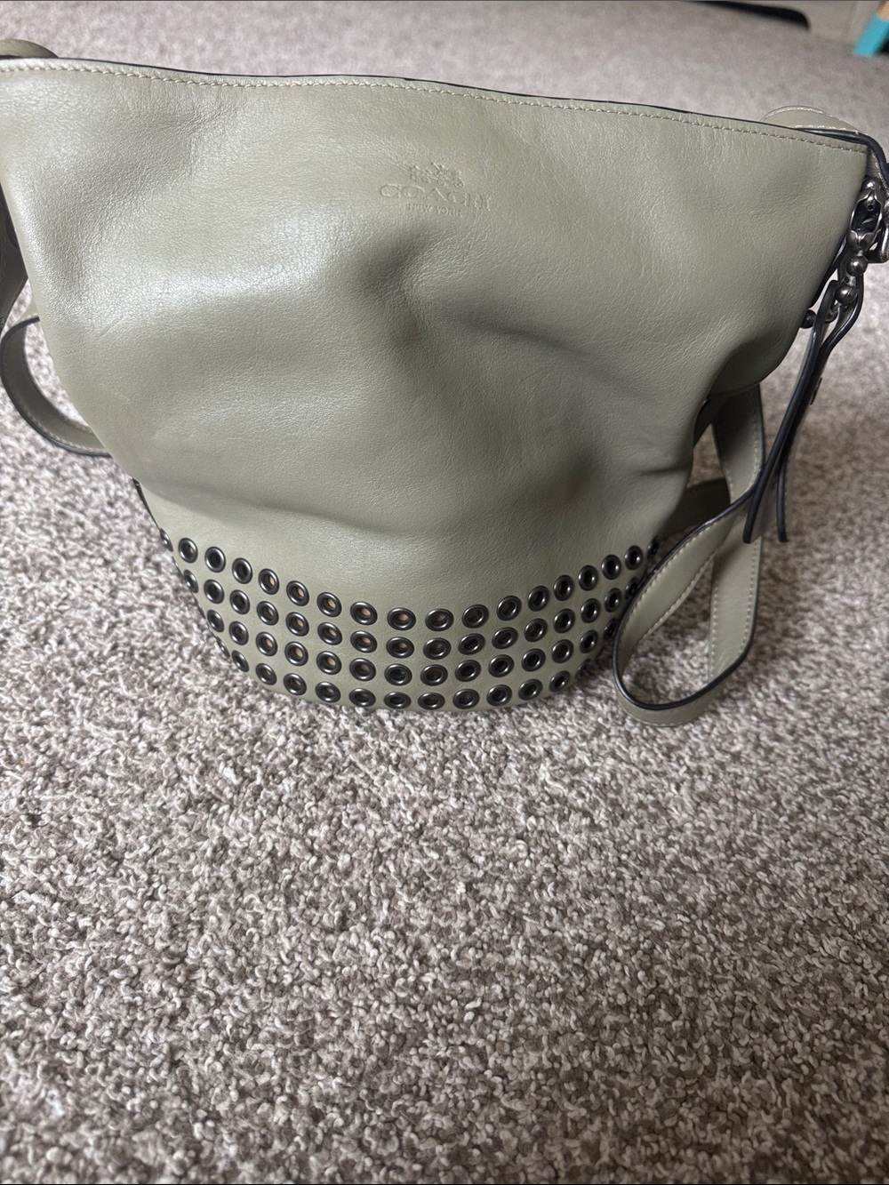 Coach Sage Green Leather Crossbody with Black Studs